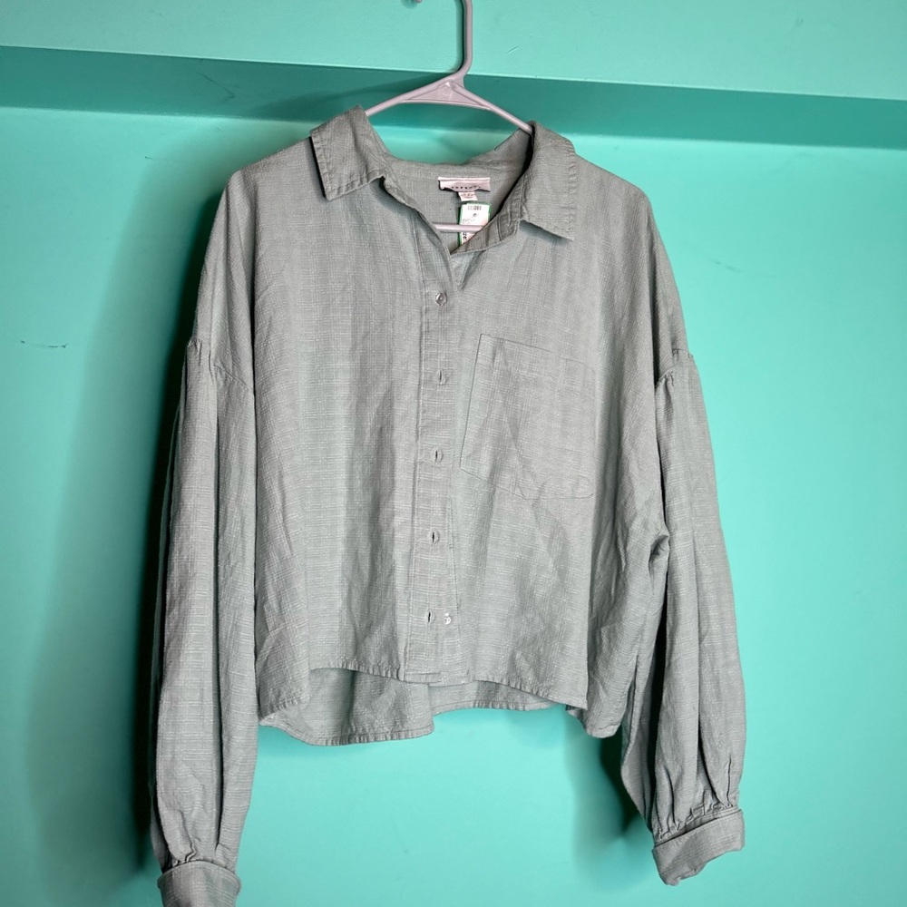 Topshop Light Gray Cropped Shirt